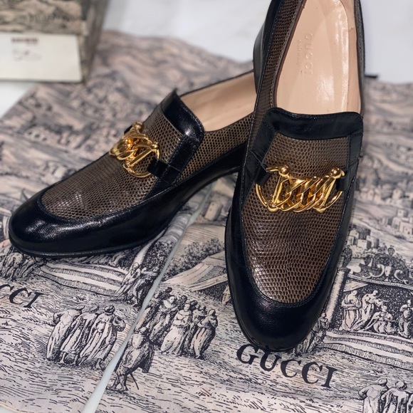 Gucci   Ebal Horsebit Lizard-Embossed Leather Chain Loafers  Size 39. - Picture 4 of 17